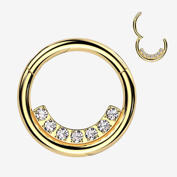 Golden Sparkle Arc Line Clicker Hoop Ring-Clear Gem